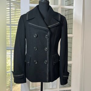 GUESS Pea Coat Black Button Collared Lined Pockets Women's M Long Sleeve